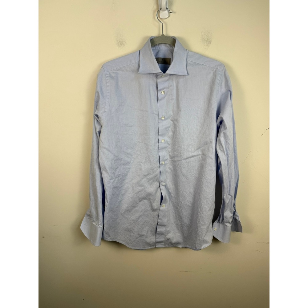 Canali 1934 Mens Light Blue Twill Dress Shirt Spread Collar Made in Italy 15.5